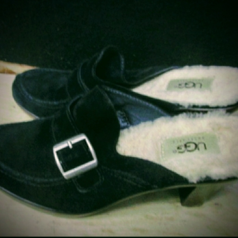 UGG Brand Black Suede, Heeled Clogs--Like NEW!!